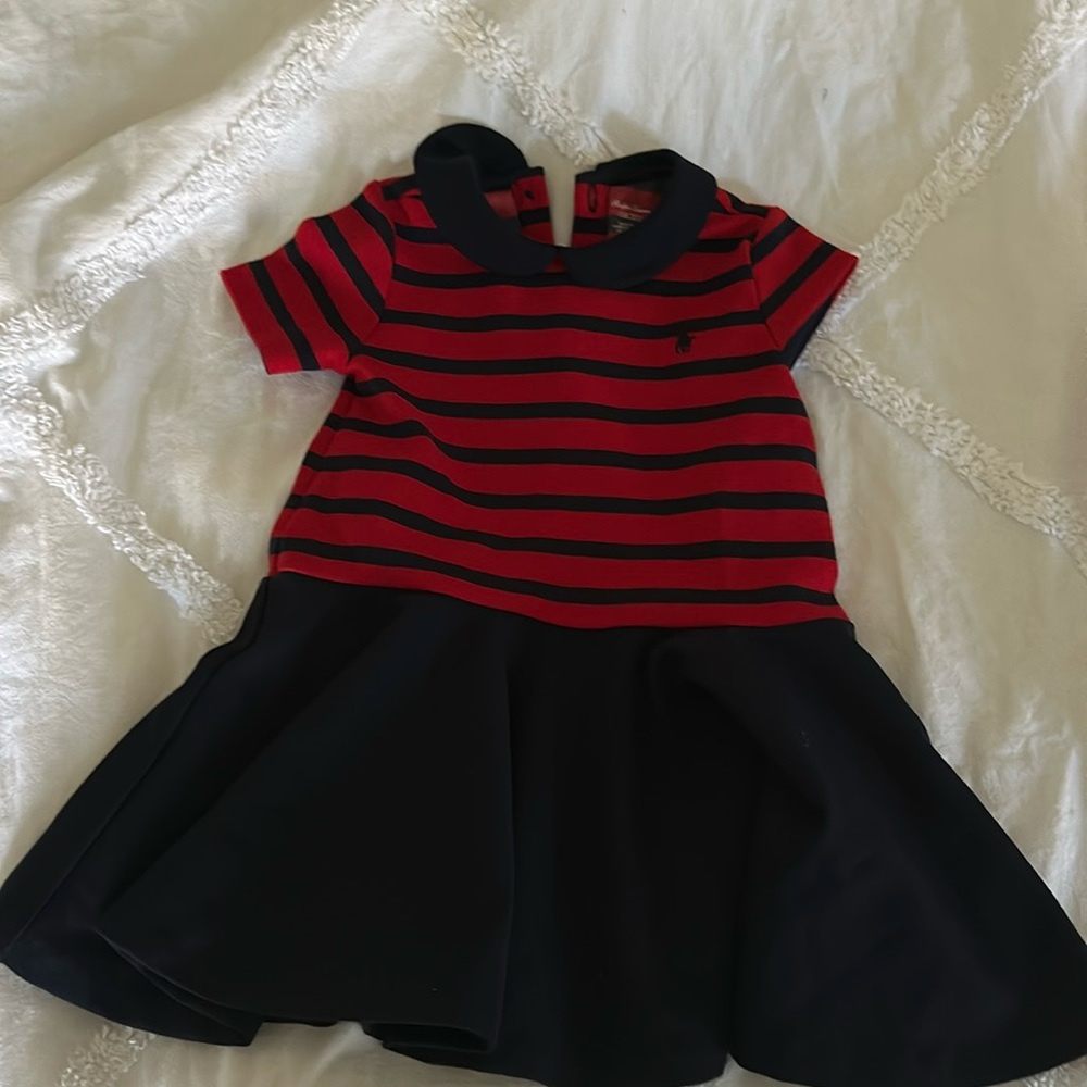 Ralph Lauren red & navy striped kids dress size 18M worn once,